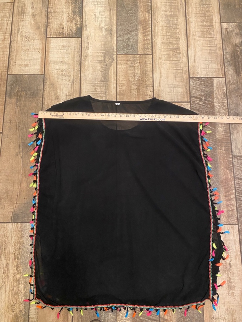 Gokey Black neon Tassel semi sheer black swimsuit coverup - Picture 4 of 11